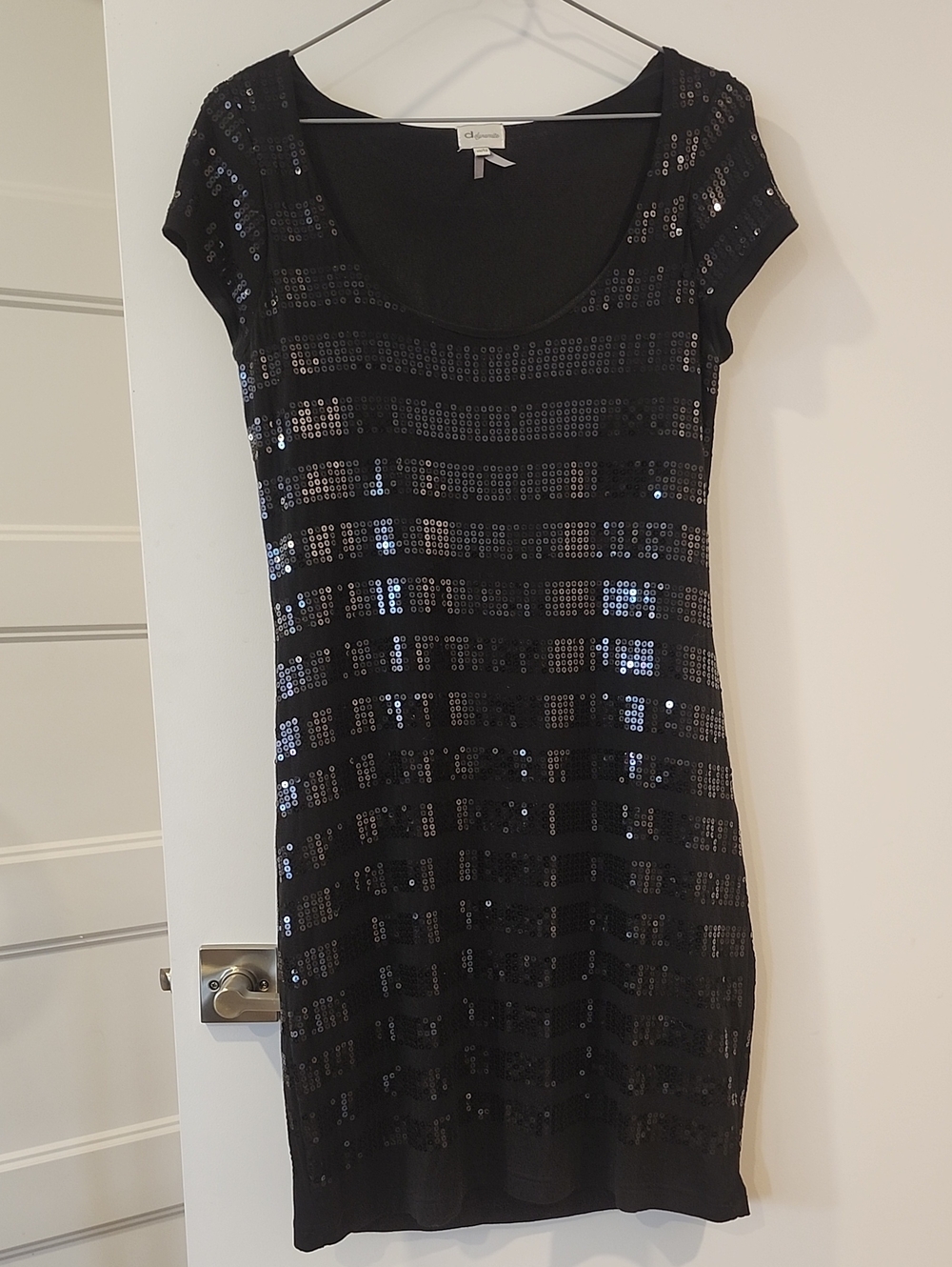 P2P 16.5" Dynamite Black Sequin-Striped Mini Dress